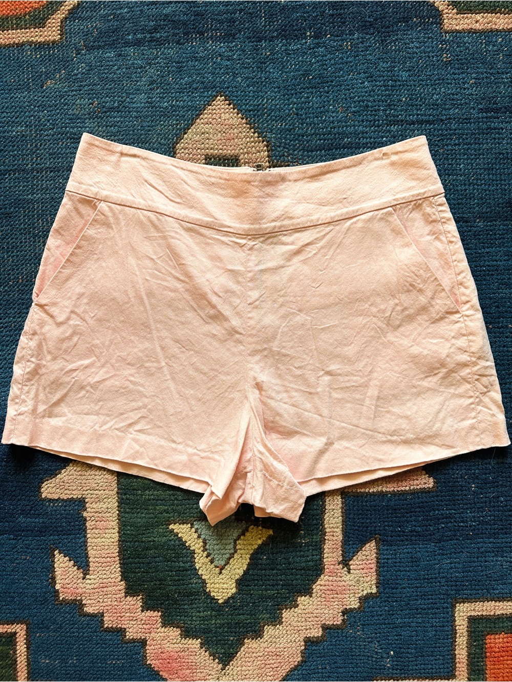 Alice + Olivia Pale Pink High-Waist Linen-Blend Shorts